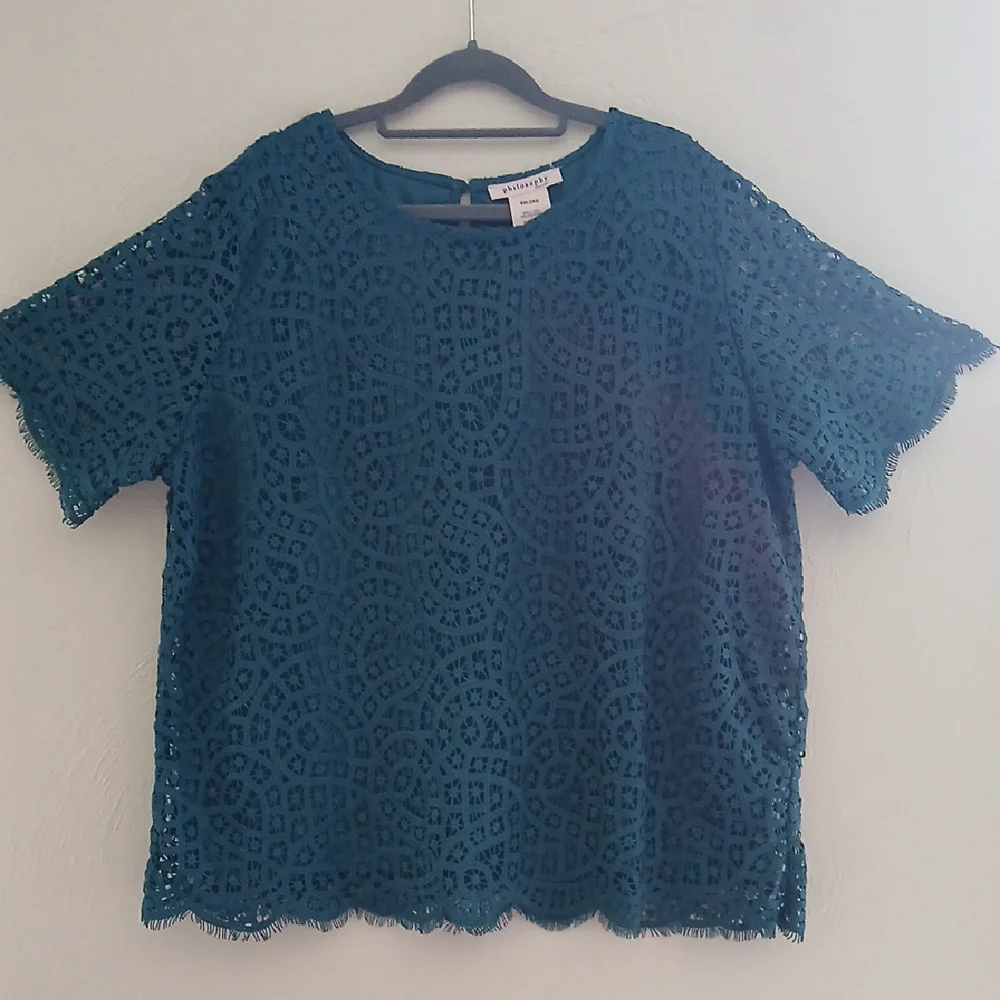 Philosophy Teal Lace Short Sleeve Blouse Sz XXL - Picture 3 of 8